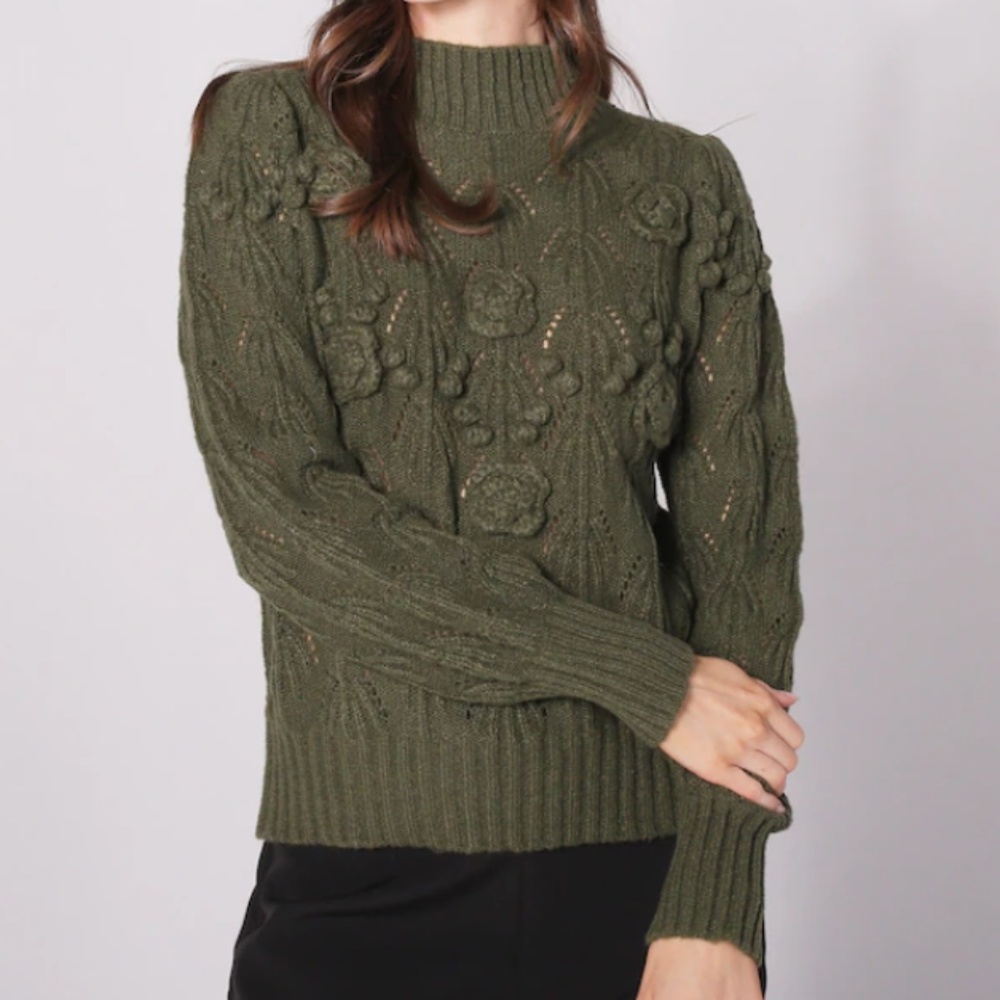 Astrid Woodstock Sweater With Knit Flower Details